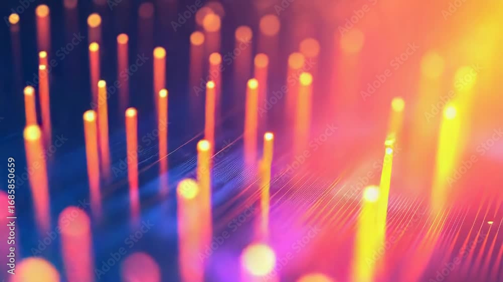 Poster futuristic glowing lines and dots creating abstract data flow visualization