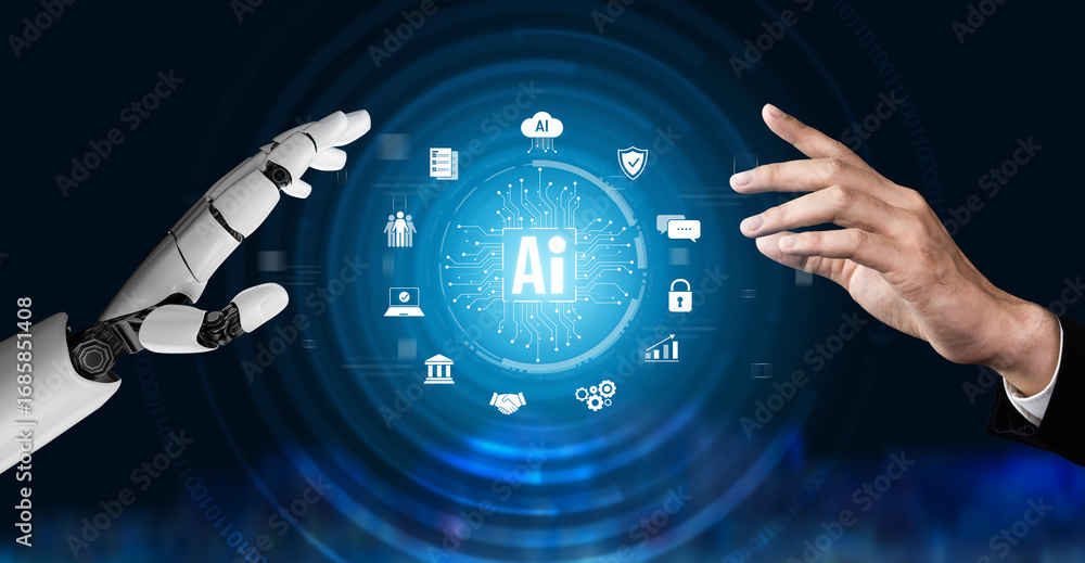 Aufkleber ai assistant brain processor with llm technology, big data, machine learning, generative ai for busi