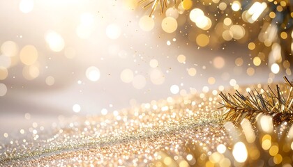 Glittery golden background with bokeh and holiday details. Soft focus, festive feel