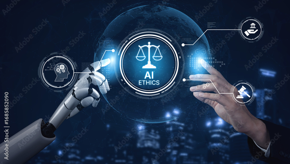 Poster ai ethics ensures fairness, transparency, and responsibility in intelligent systems, guiding safe an