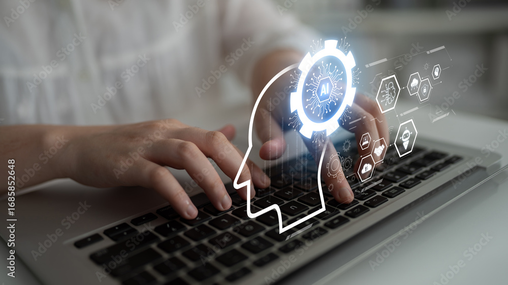 Poster ai integrated with human cognition, supporting decision-making, automation, robotics, data analysis,