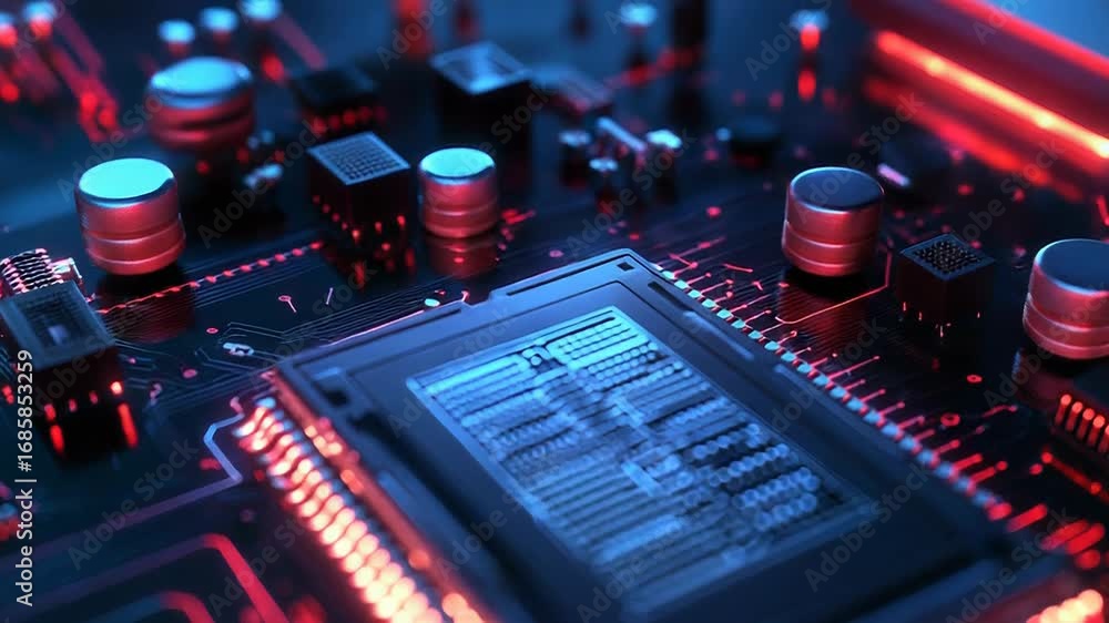 Poster quantum computing processor sending data through circuit board network