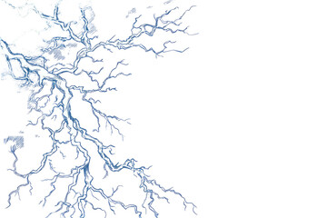Abstract electrical storm graphic.  Complex network of branching,  light blue/white lightning-like veins against a black backdrop.  Suggests  power, energy, or a natural phenomenon
