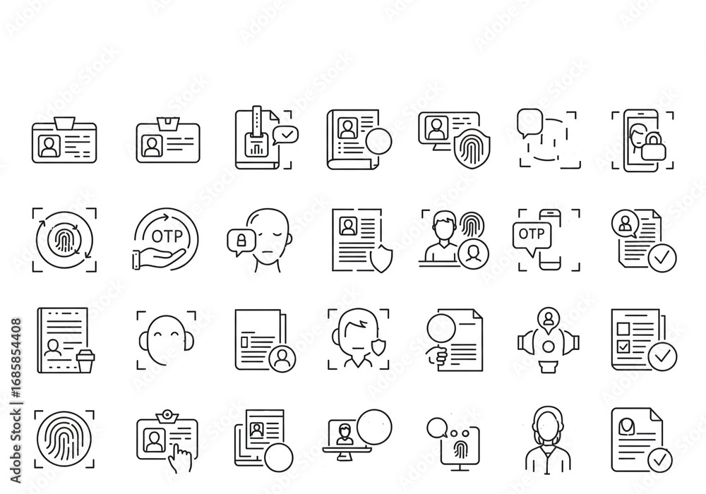 Poster secure identity verification icons for modern applications requiring user authentication and biometr