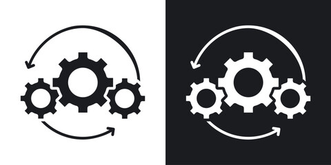 Processing icons vectors in solid black and white style