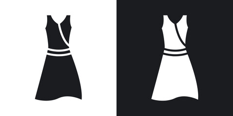 Jersey wrap dress icons vectors in solid black and white style