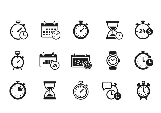 Timely icons representing deadlines, scheduling, time management, and financial planning for modern business success