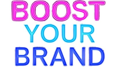  BOOST YOUR BRAND- &ndash; Bold modern sans-serif, gradient neon colors, transparent background png