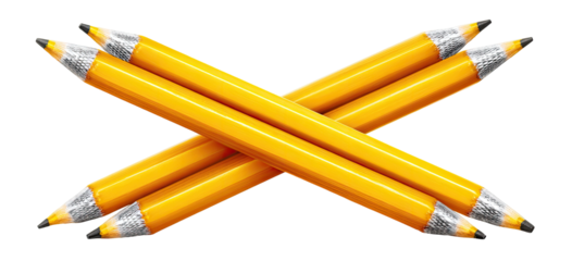 Three pencils crossed in an X shape, bright yellow shafts, dark gray graphite tips