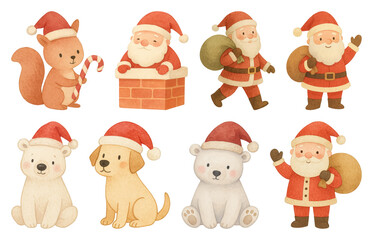 Obraz premium PNG Cute festive animal characters, element set on transparent background
