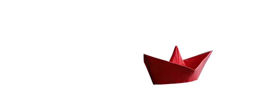 Red origami boat against black background
