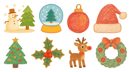 Fototapeta na wymiar PNG Whimsical festive holiday illustrations, element set on transparent background