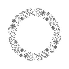 Vector art of hand drawn christmas wreath frame with holiday elements vector illustration