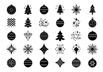 Festive Christmas ornaments and snowflake icons create a joyful holiday celebration design