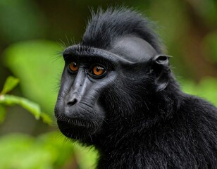 Obraz premium Close-up of a black monkey, intense gaze, jungle background