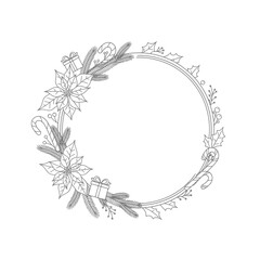 Vector art of elegant christmas wreath with poinsettia and candy cane