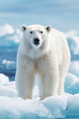 Majestic polar bear standing on ice floe in arctic ocean
