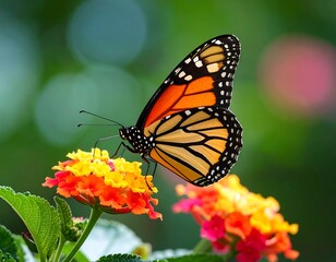 Naklejka premium Monarch butterfly on vibrant flower (1)