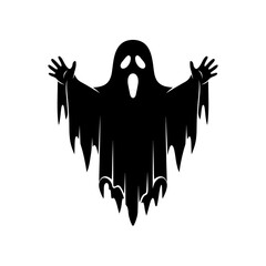 Vector art of scary black ghost with open arms, a spooky apparition for halloween night