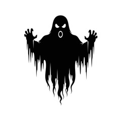 Vector art of frightening black ghost with glowing eyes, a spooky apparition for halloween night