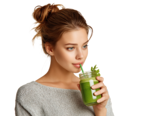 Young woman enjoying a healthy green smoothie