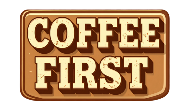 COFFEE FIRST- – Retro cafe sign style, warm brown & cream colors, shadow effect png