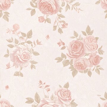 Fototapeta Delicate, pastel-colored roses in a repeating floral pattern on a light background
