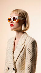 Elegant Fashion Model Wearing Stylish Sunglasses and Modern Accessories in Bright Light