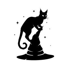 Vector art of black cat sitting on a witch hat, vector illustration for halloween
