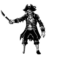 Vector art of skeleton pirate, a fearsome and undead seafarer with a sword and peg leg