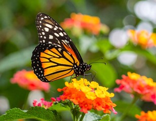 Naklejka premium Monarch butterfly on vibrant flowers