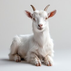 Obraz premium Adorable white goat kid sitting, studio shot.