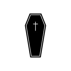 Obraz premium Vector art of simple black coffin with a cross, representing death, burial, and mourning