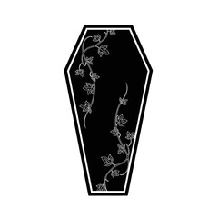 Vector art of black coffin with floral vine for funeral or gothic concept design