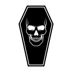 Vector art of creepy skull in coffin, a spooky and macabre symbol of death and halloween