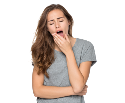 Woman yawning, covering her mouth