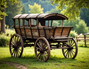 Fototapeta premium Old wooden wagon in a field