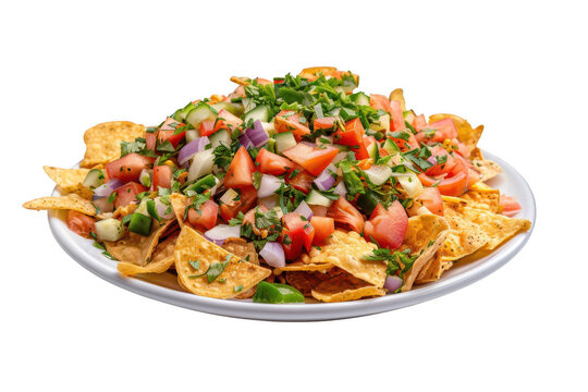 Papri Chaat with Fresh Vegetables on White Plate &ndash; Transparent Background
