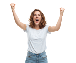 Excited woman celebrating with arms raised