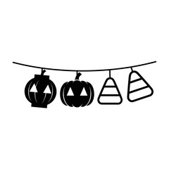 Vector art of halloween banner with lantern, pumpkin and candy corn vector illustration