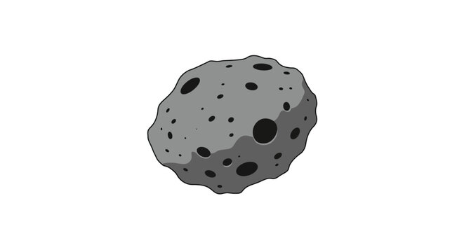 Gray asteroid with craters on white background