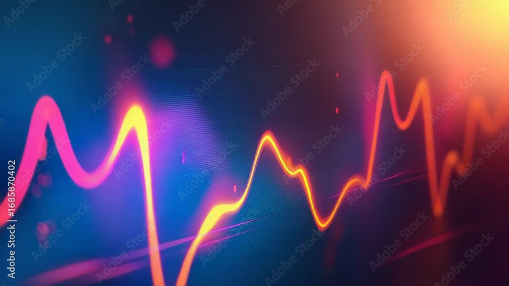 Poster glowing lines showing data flowing on digital screen in perspective