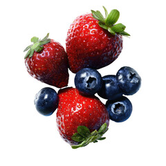 Close-up cluster of fresh strawberries and blueberries