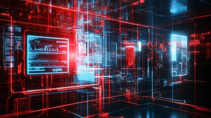 Futuristic server room processing data with complex algorithms - Powered by Adobe