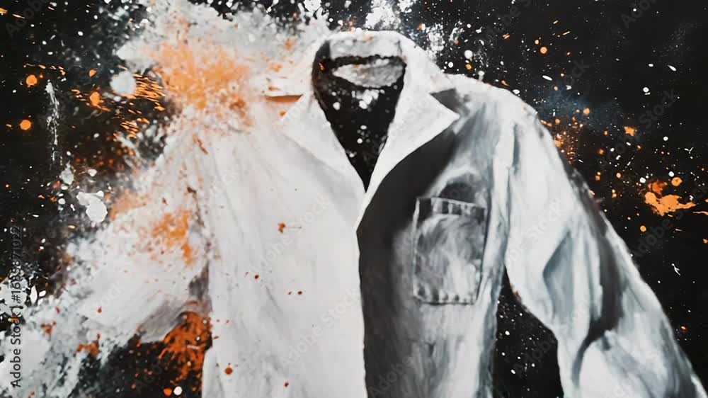 Poster White lab coat exploding on black background