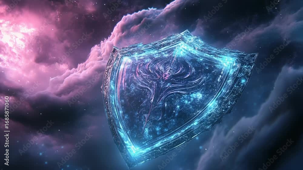 Poster magic shield floating in space protecting from evil