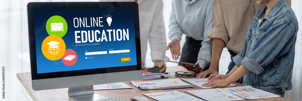 Poster e-learning website with brisk sofware for student to study online on the internet network
