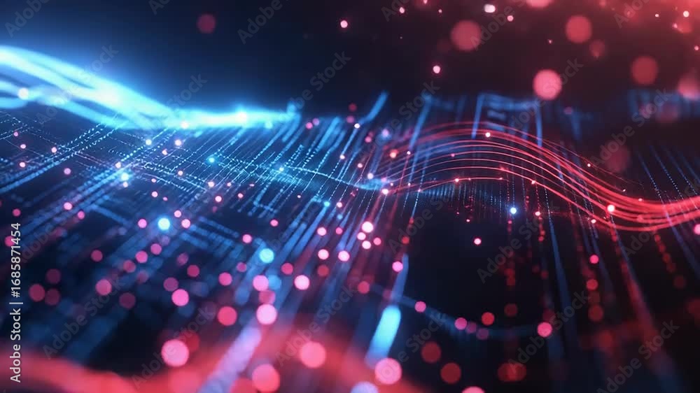 Poster abstract technology background with flowing lines and particles