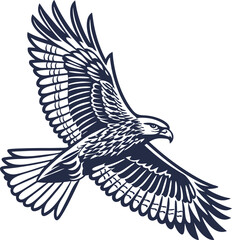 Black tribal tattoo vector illustration of a flying eagle with outspread wings and feathers