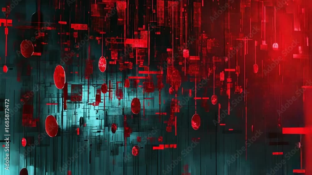 Poster abstract technology background with red circles and teal grid
